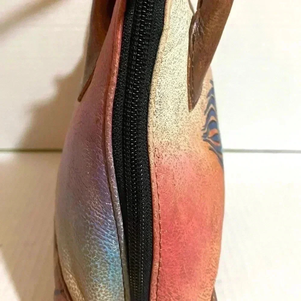 Anuschka hand painted multicolor leather satchel handbag